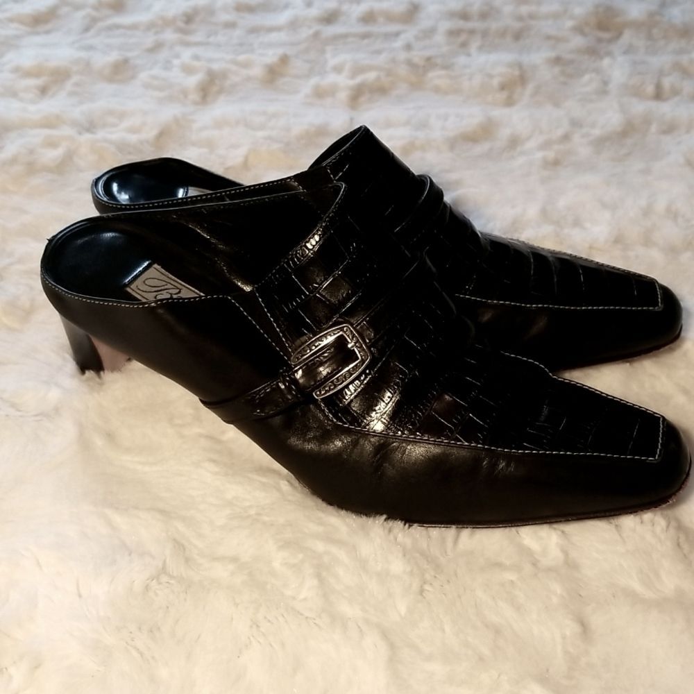 Brighton Leather Slip On Shoes Mule Croc Black Women's Size 6.5 Casual